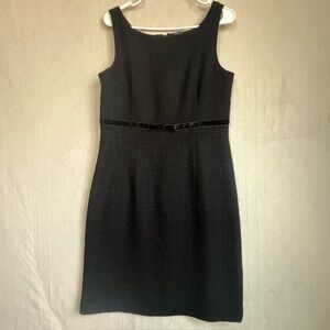 GAP Black Tweed Wool Blend A-Line Dress Sz 12 Velvet Bow Sleeveless Shell Office